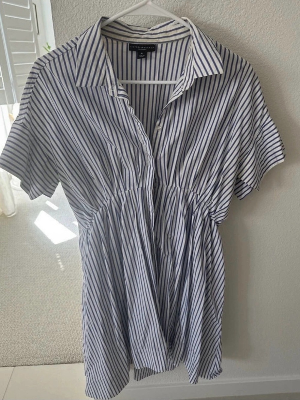 Victoria Beckham for Target Blue and White Striped Midi Shirt Dress